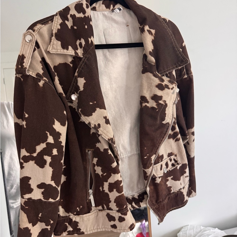 Brown and Cream Women's Jacket